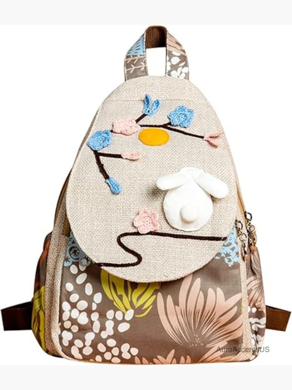 Boho Canvas Embroidery Convertible Backpack Purse 9 Pockets